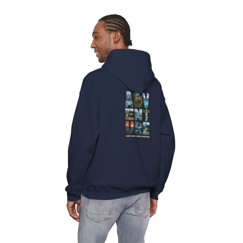 Adventure Photo Collage Hoodie — "Adventure" Travel Graphic Pullover
