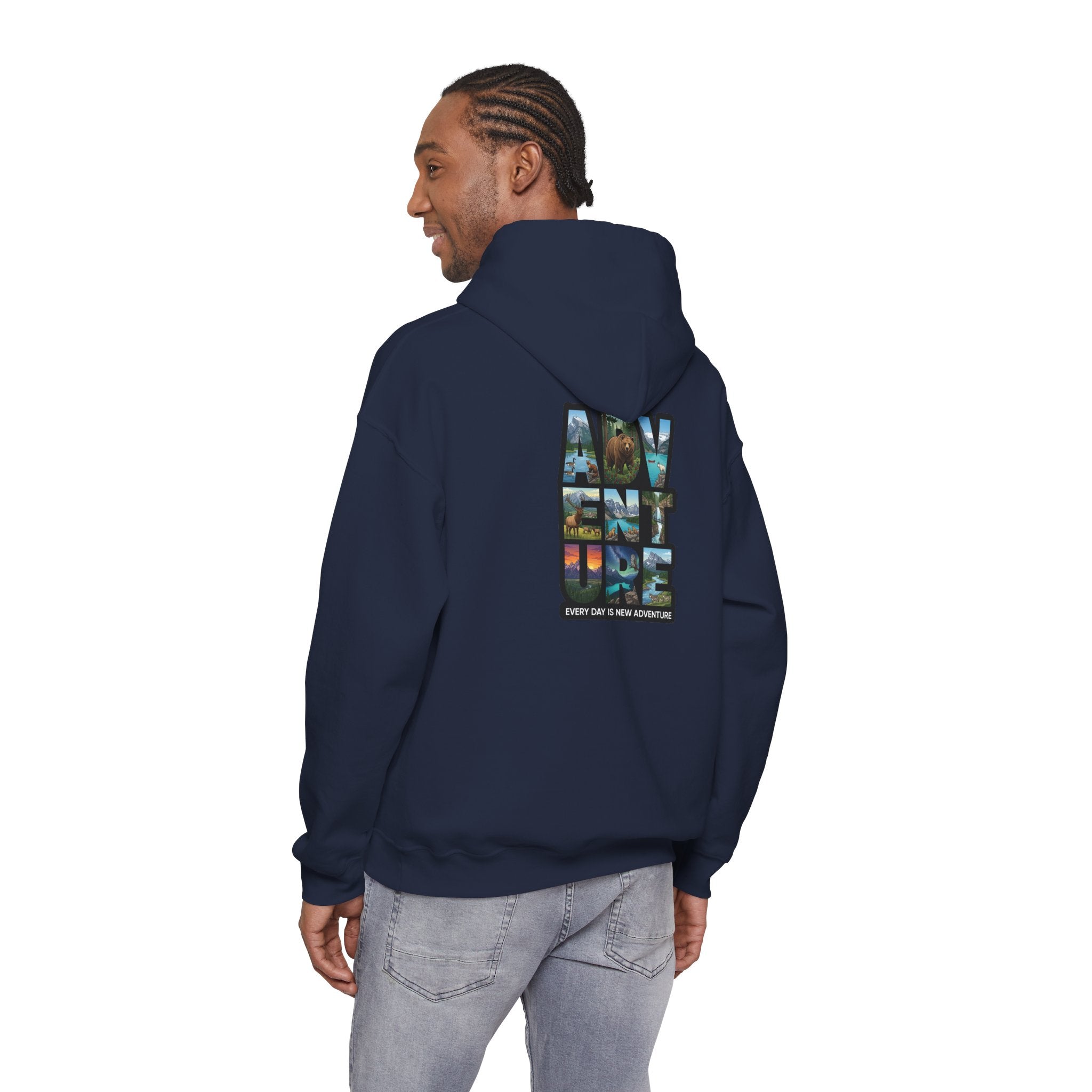 Adventure Photo Collage Hoodie — "Adventure" Travel Graphic Pullover