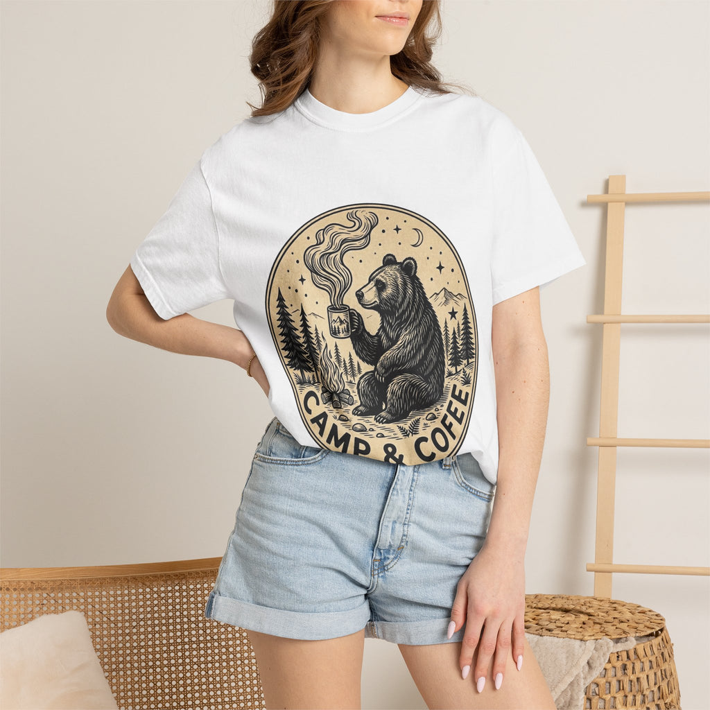 Camp & Coffee Bear T-Shirt — Camping Graphic Tee for Outdoors Lovers