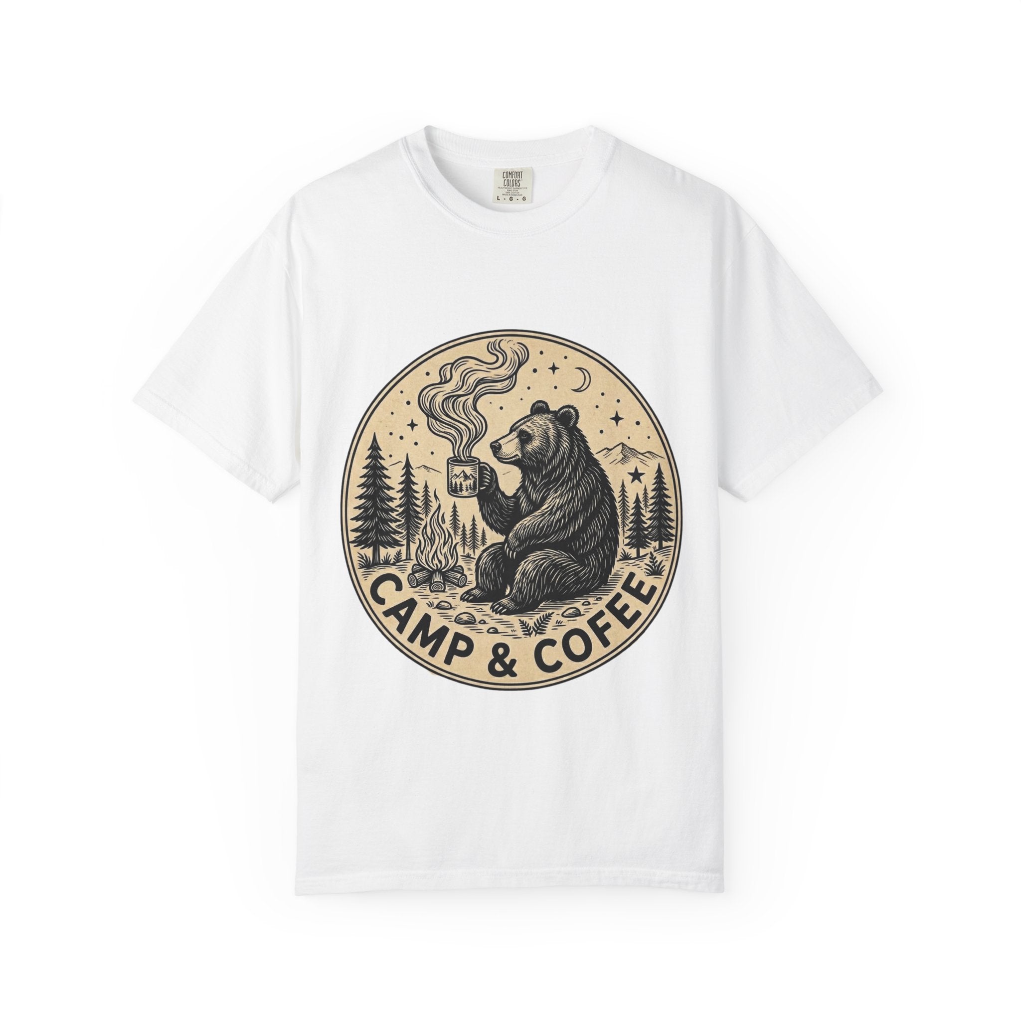 Camp & Coffee Bear T-Shirt — Camping Graphic Tee for Outdoors Lovers