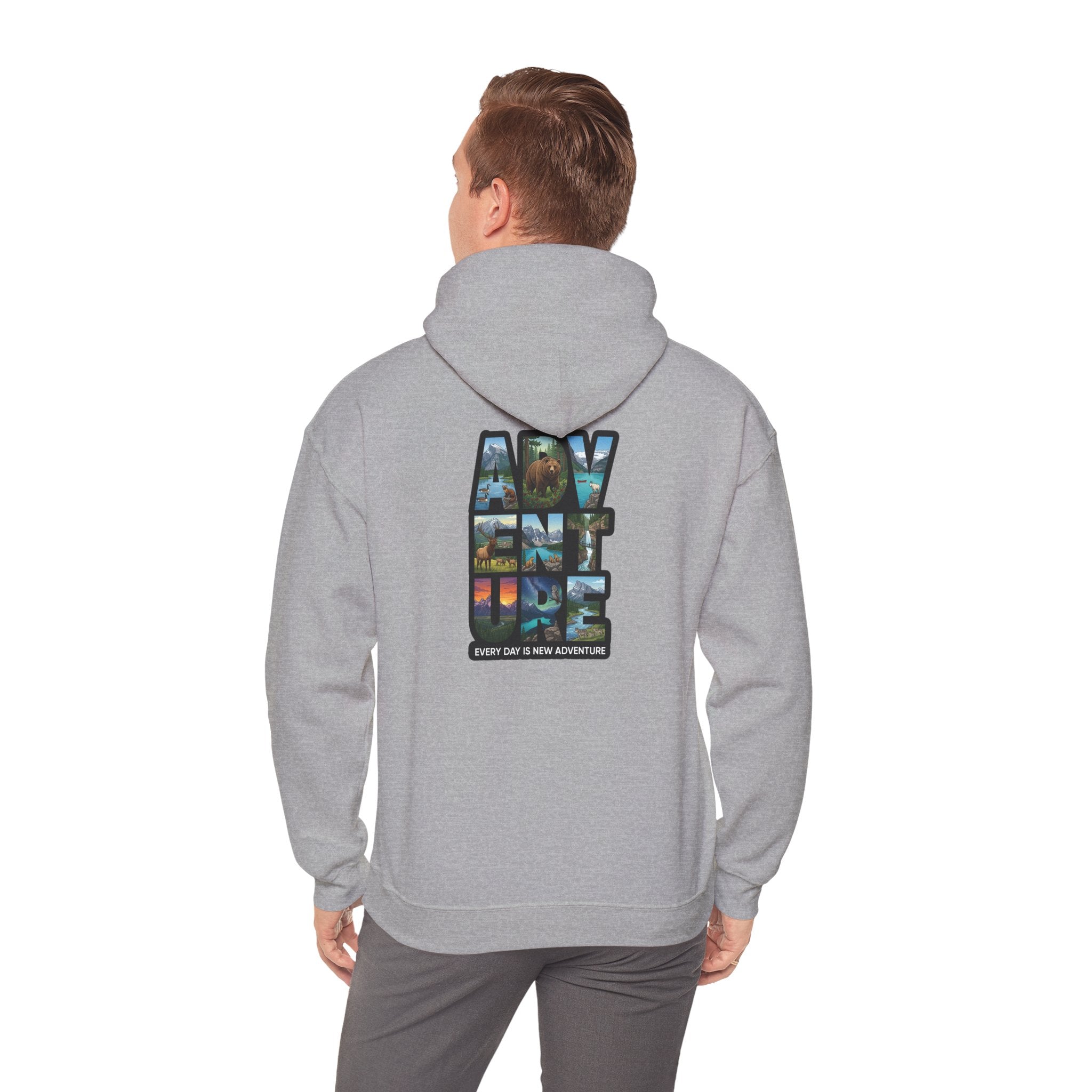 Adventure Photo Collage Hoodie — "Adventure" Travel Graphic Pullover