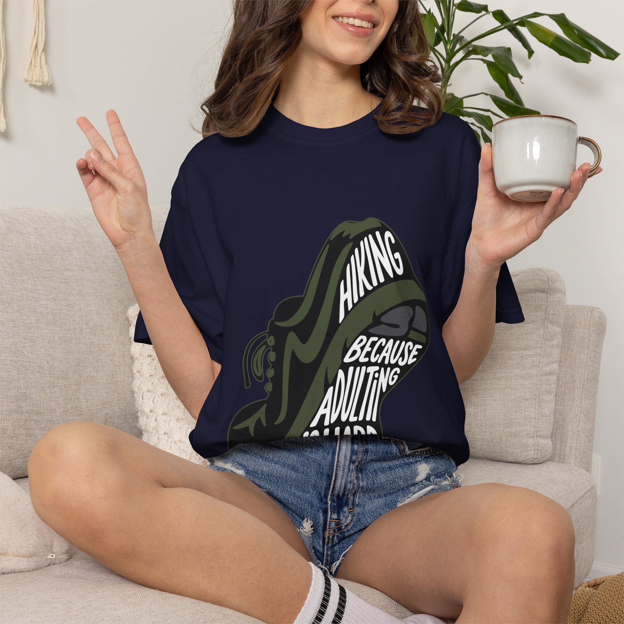 Hiking Sneaker Tee — "Hiking Because Adulting Is Hard" Casual Graphic T-Shirt