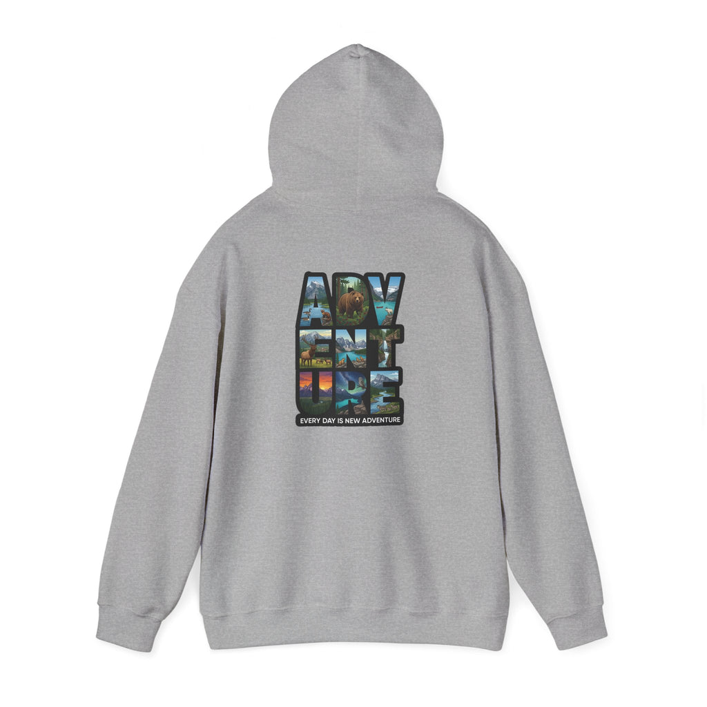 Adventure Photo Collage Hoodie — "Adventure" Travel Graphic Pullover