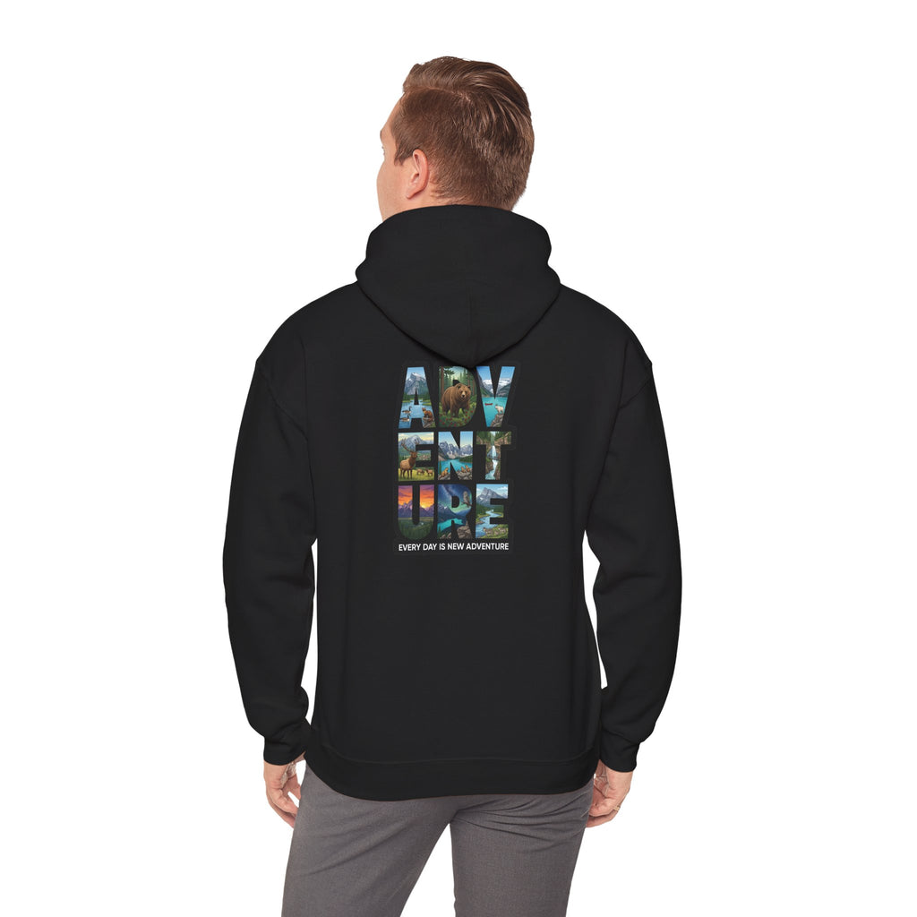 Adventure Photo Collage Hoodie — "Adventure" Travel Graphic Pullover