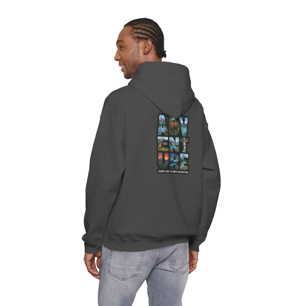 Adventure Photo Collage Hoodie — "Adventure" Travel Graphic Pullover