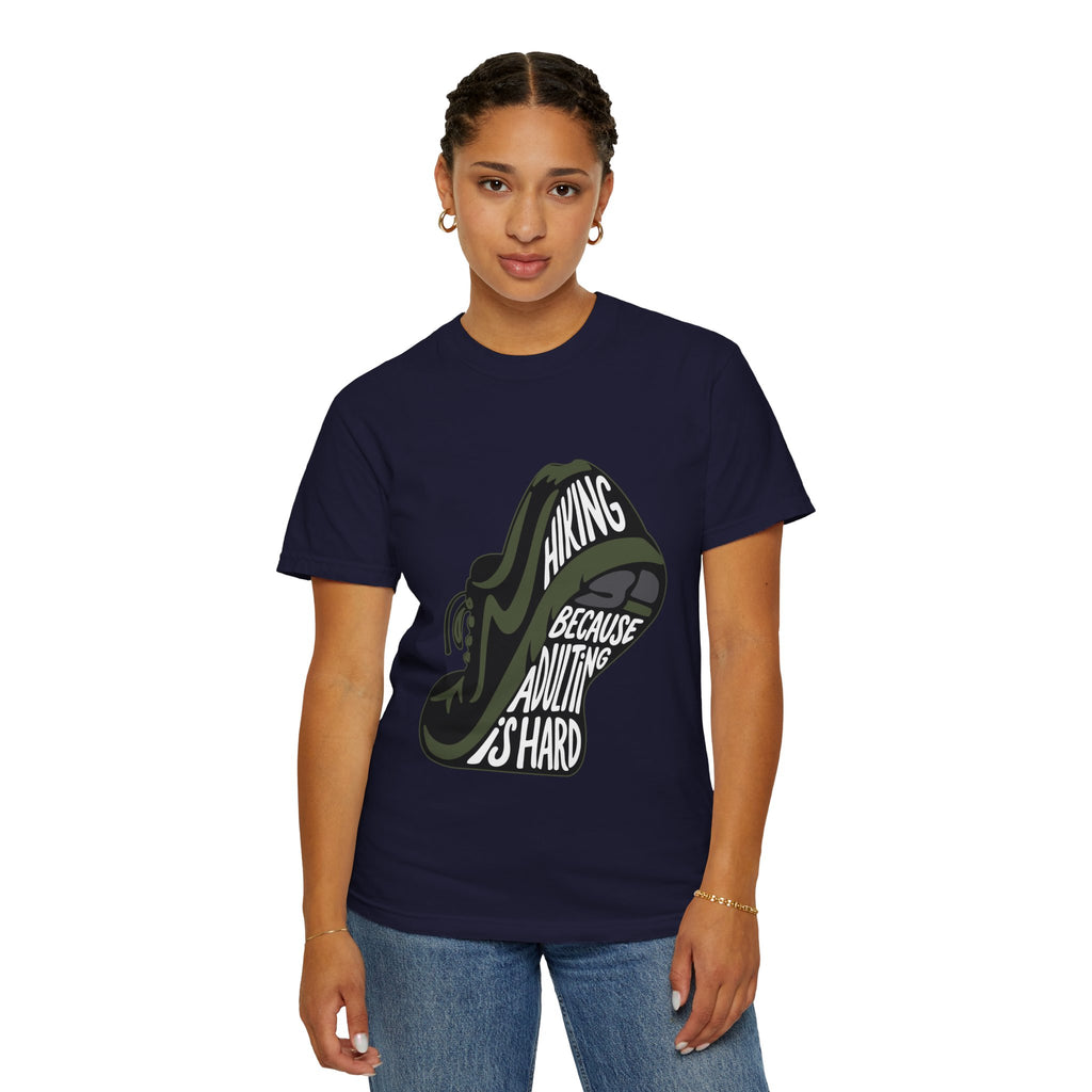 Hiking Sneaker Tee — "Hiking Because Adulting Is Hard" Casual Graphic T-Shirt