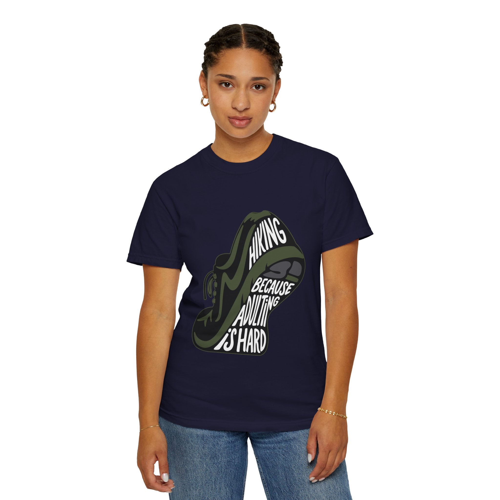 Hiking Sneaker Tee — "Hiking Because Adulting Is Hard" Casual Graphic T-Shirt