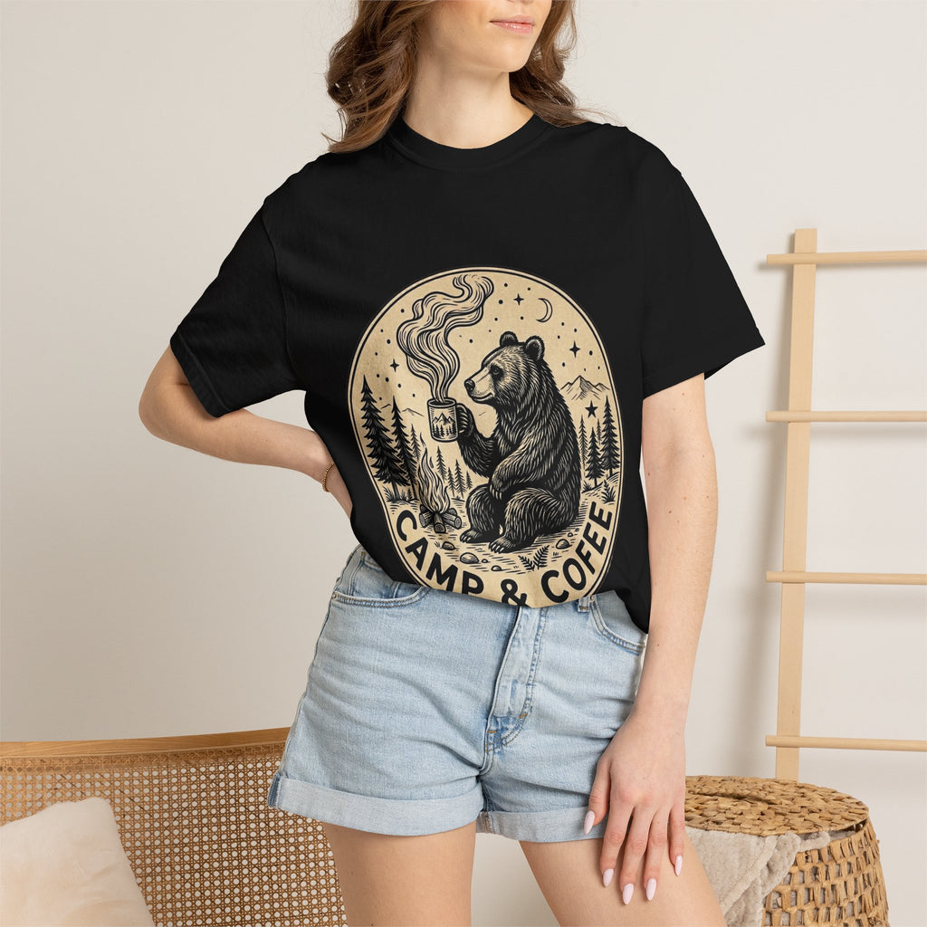 Camp & Coffee Bear T-Shirt — Camping Graphic Tee for Outdoors Lovers