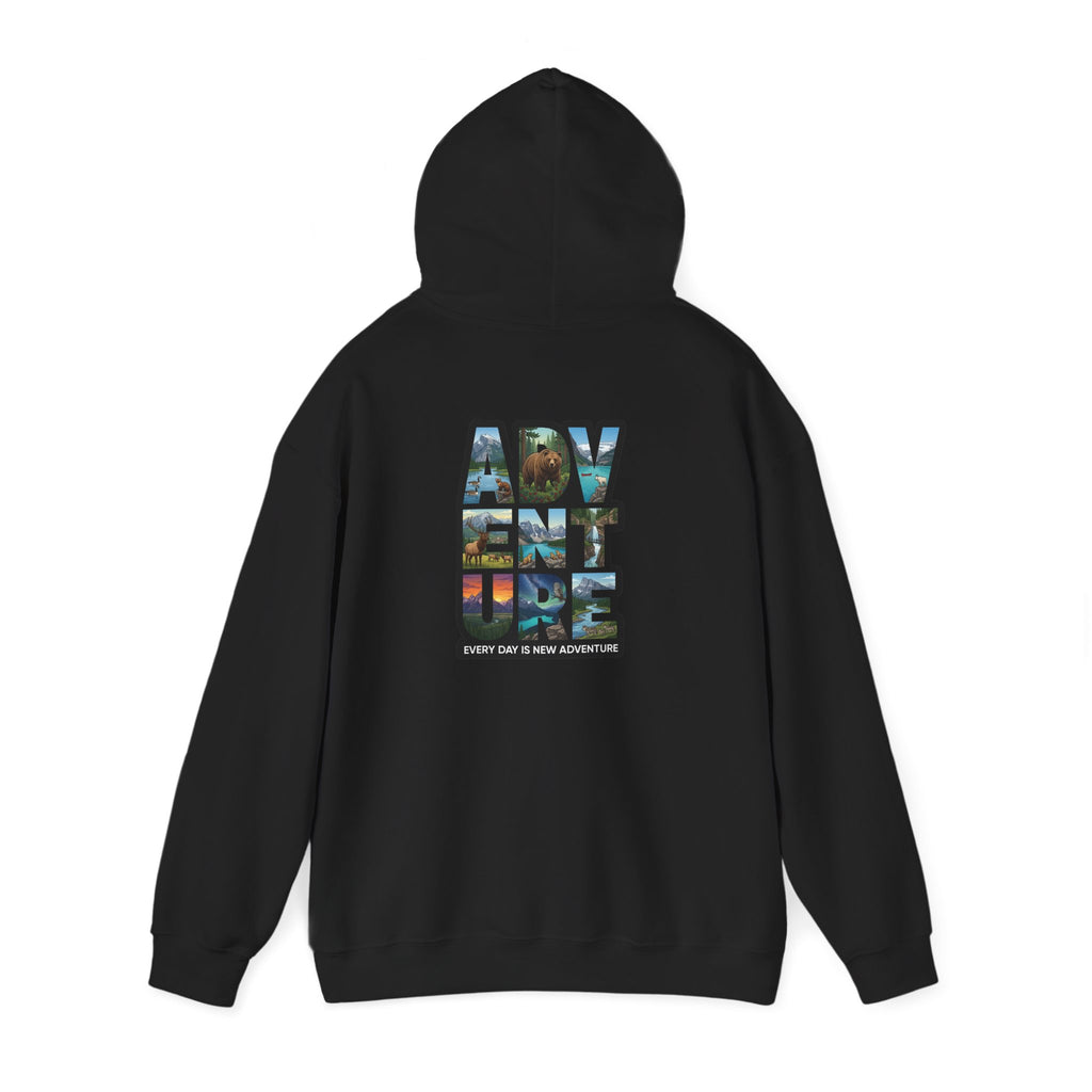 Adventure Photo Collage Hoodie — "Adventure" Travel Graphic Pullover