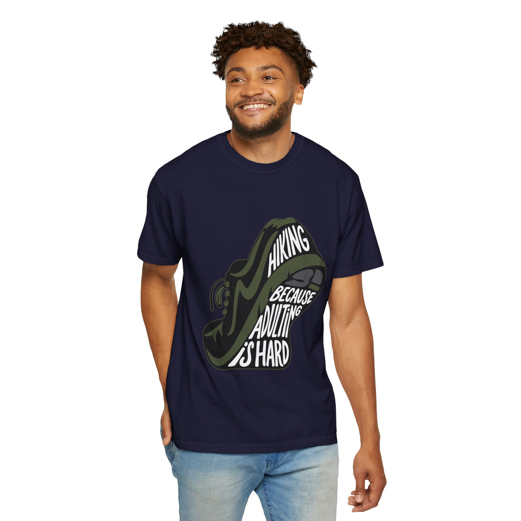 Hiking Sneaker Tee — "Hiking Because Adulting Is Hard" Casual Graphic T-Shirt