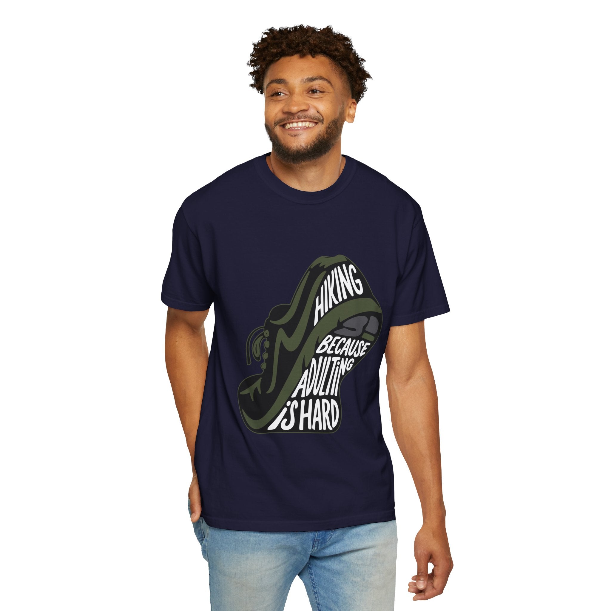 Hiking Sneaker Tee — "Hiking Because Adulting Is Hard" Casual Graphic T-Shirt