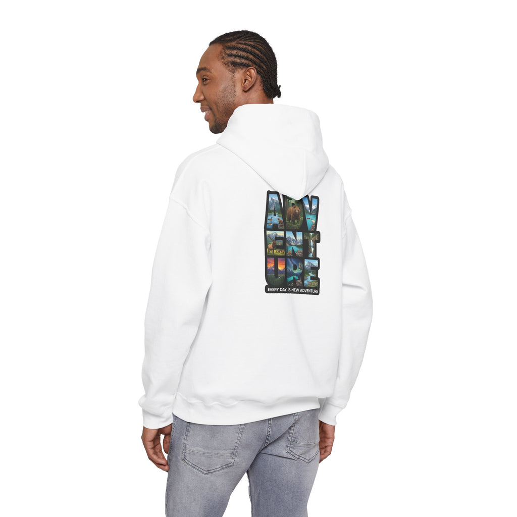 Adventure Photo Collage Hoodie — "Adventure" Travel Graphic Pullover