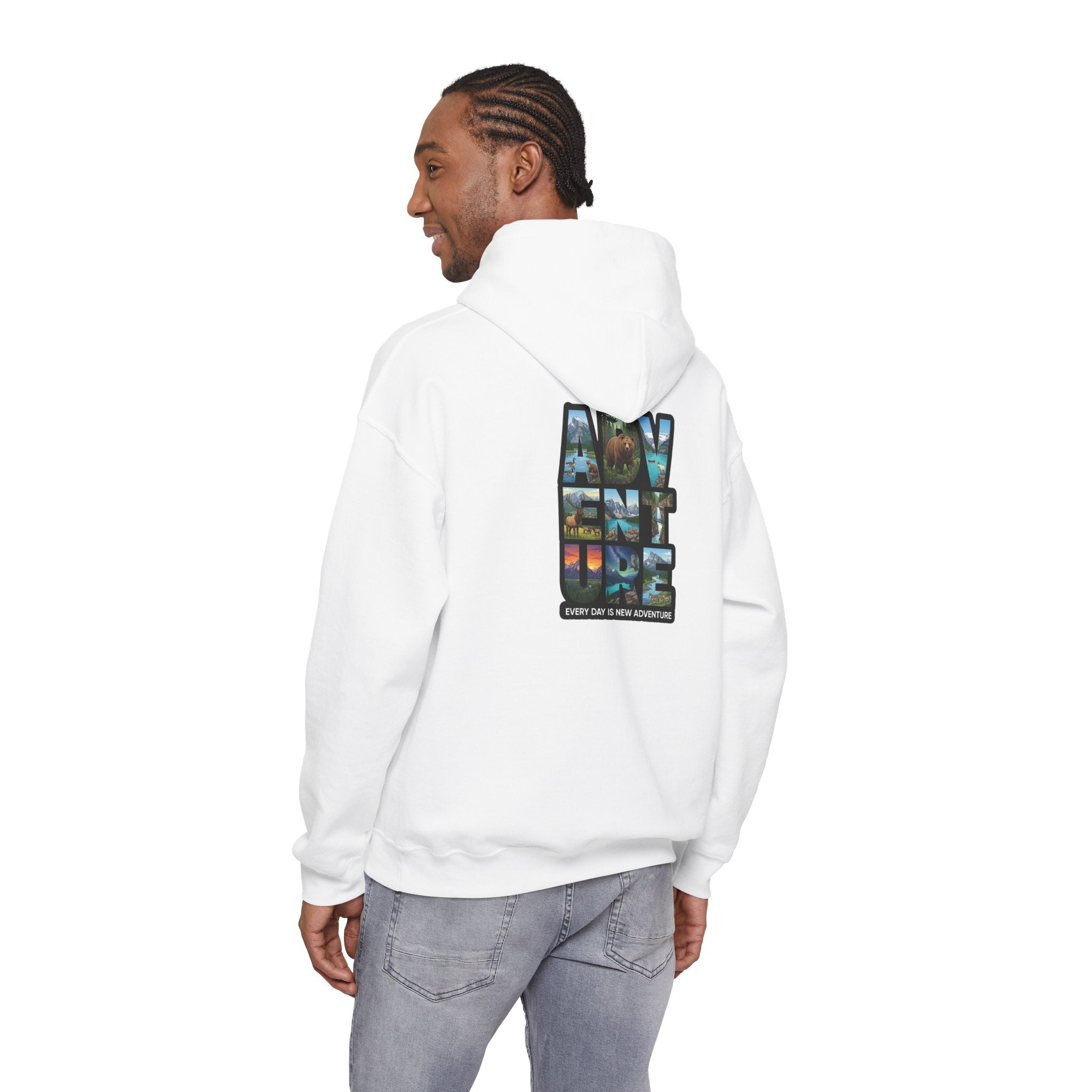 Adventure Photo Collage Hoodie — "Adventure" Travel Graphic Pullover