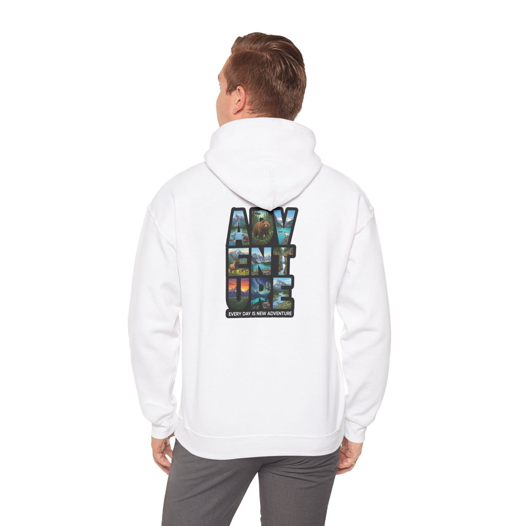 Adventure Photo Collage Hoodie — "Adventure" Travel Graphic Pullover