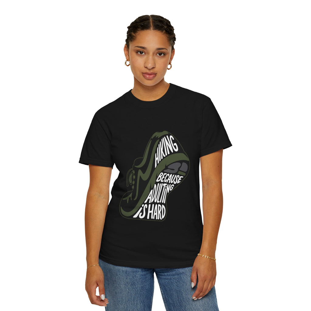 Hiking Sneaker Tee — "Hiking Because Adulting Is Hard" Casual Graphic T-Shirt