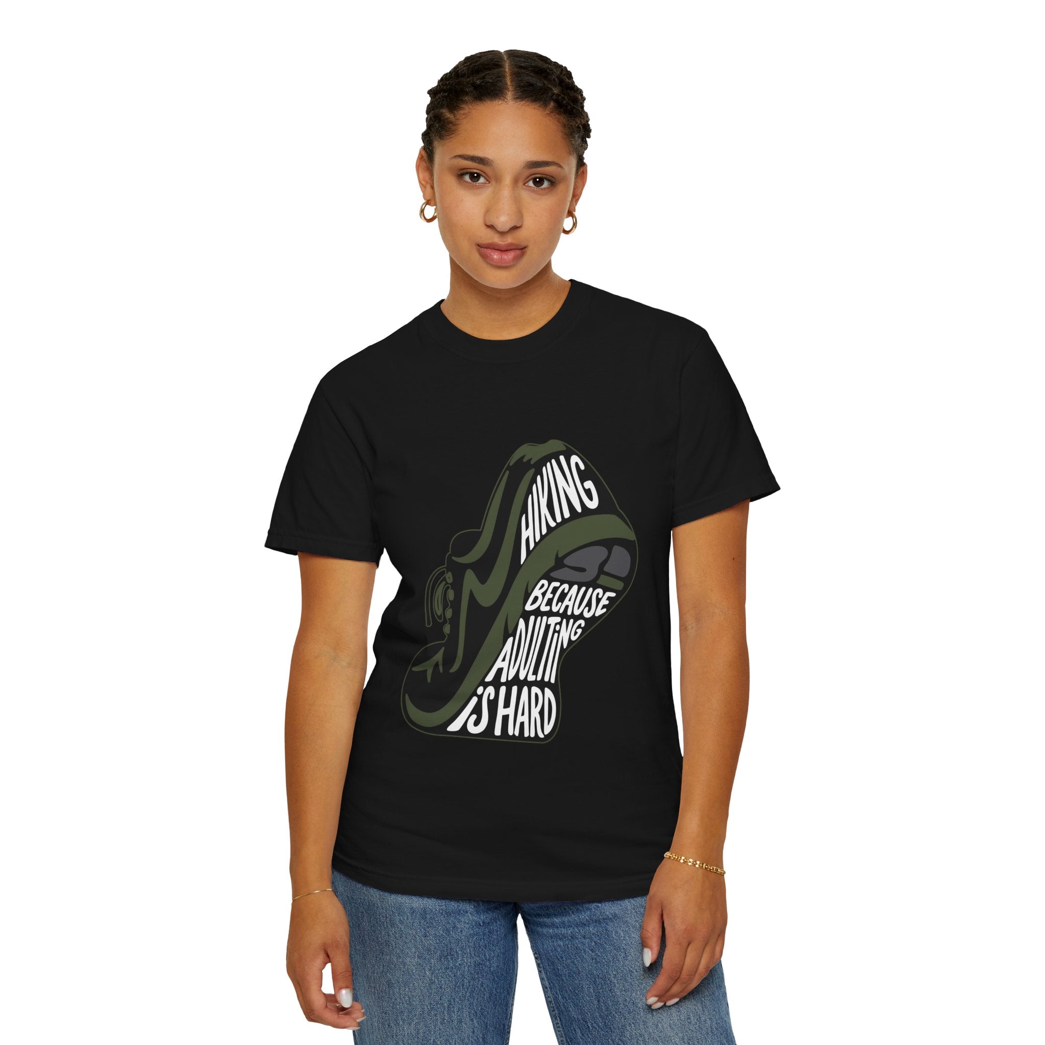 Hiking Sneaker Tee — "Hiking Because Adulting Is Hard" Casual Graphic T-Shirt