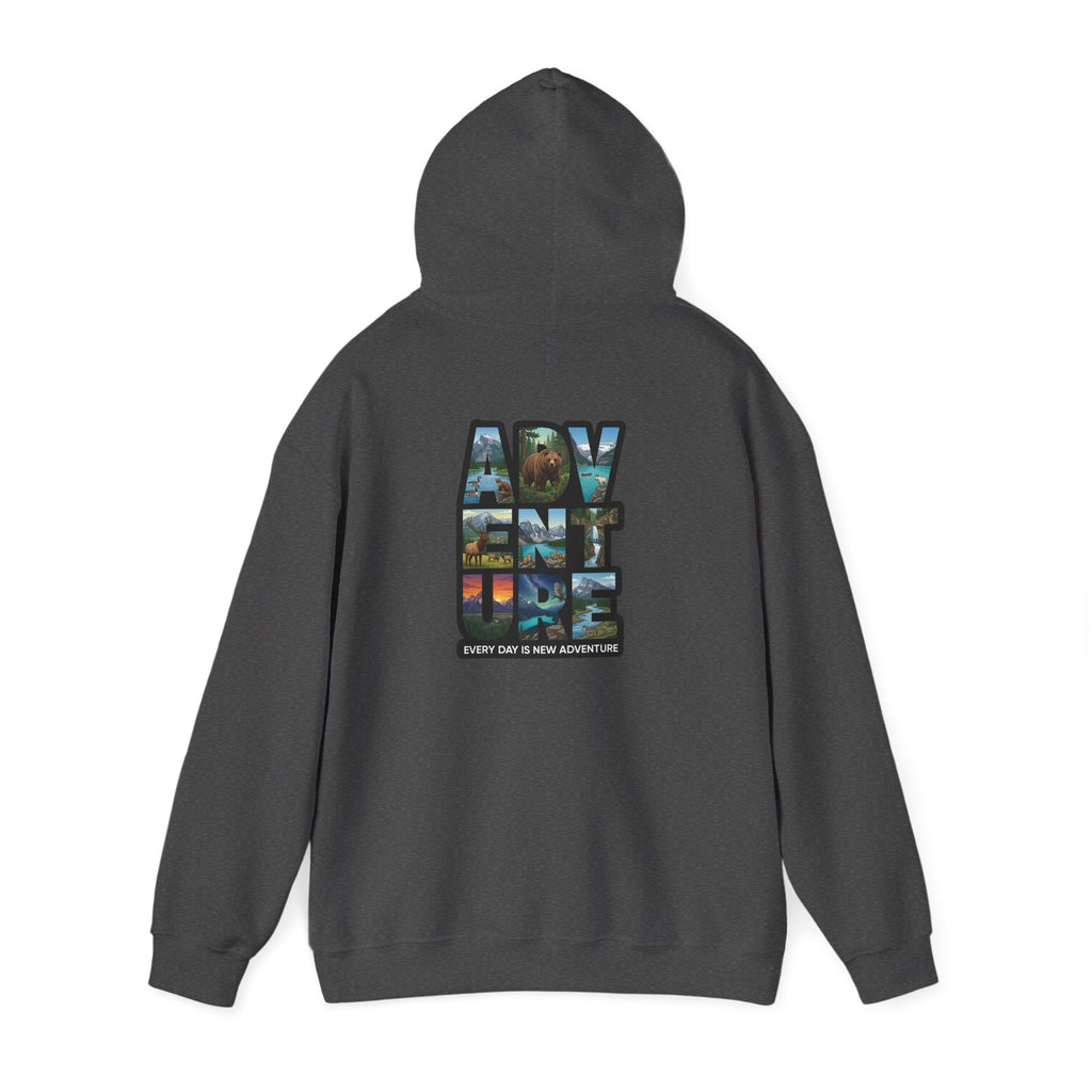Adventure Photo Collage Hoodie — "Adventure" Travel Graphic Pullover