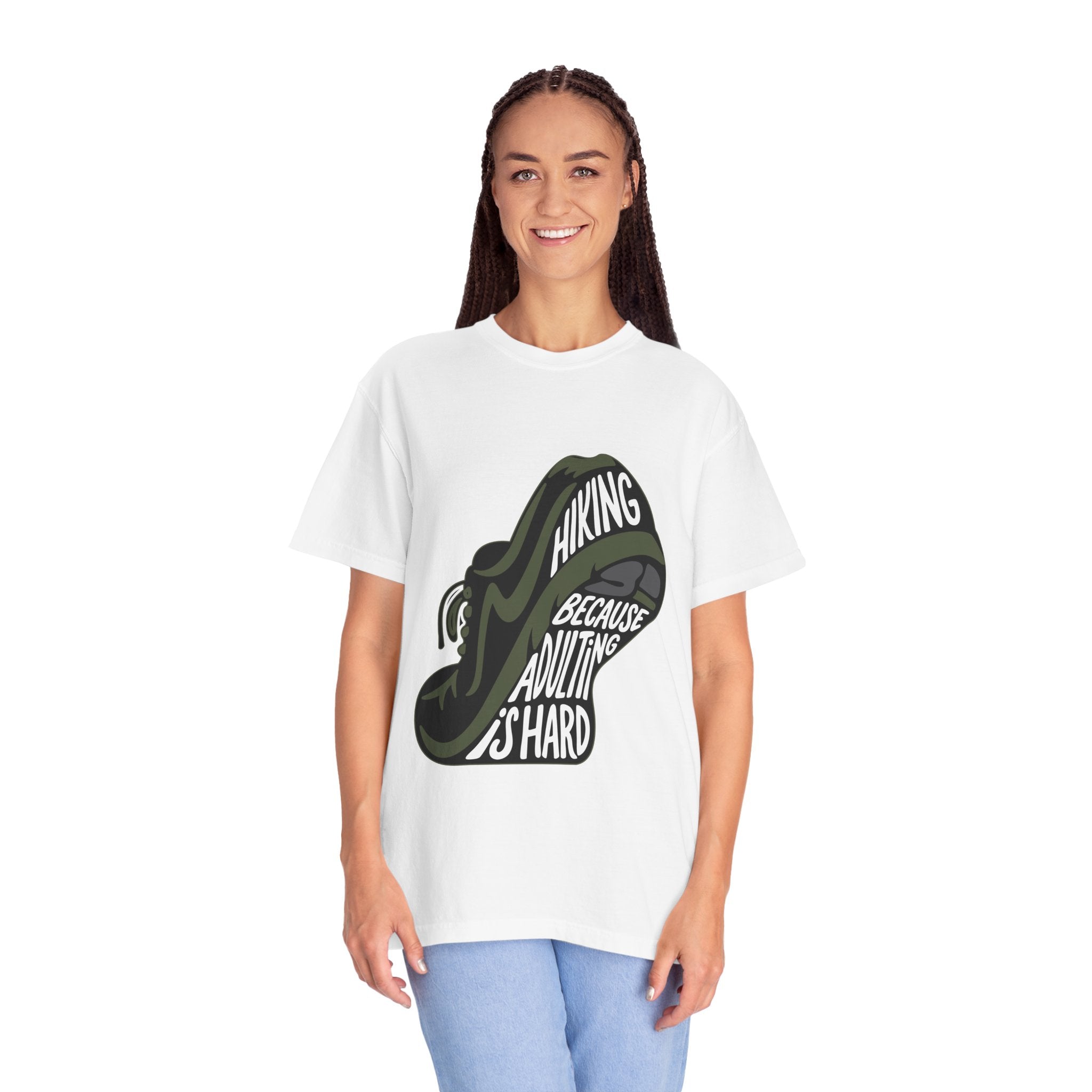 Hiking Sneaker Tee — "Hiking Because Adulting Is Hard" Casual Graphic T-Shirt