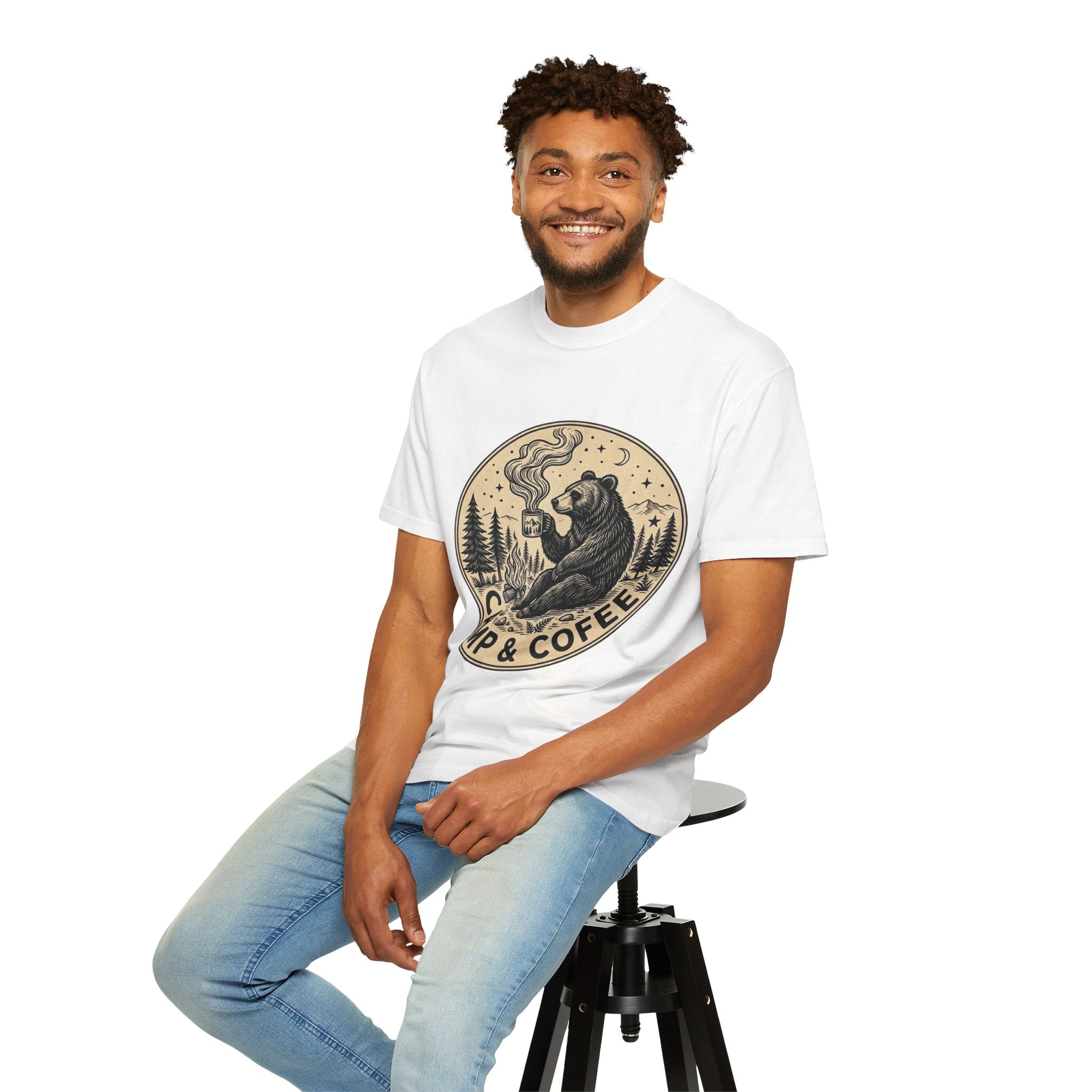 Camp & Coffee Bear T-Shirt — Camping Graphic Tee for Outdoors Lovers