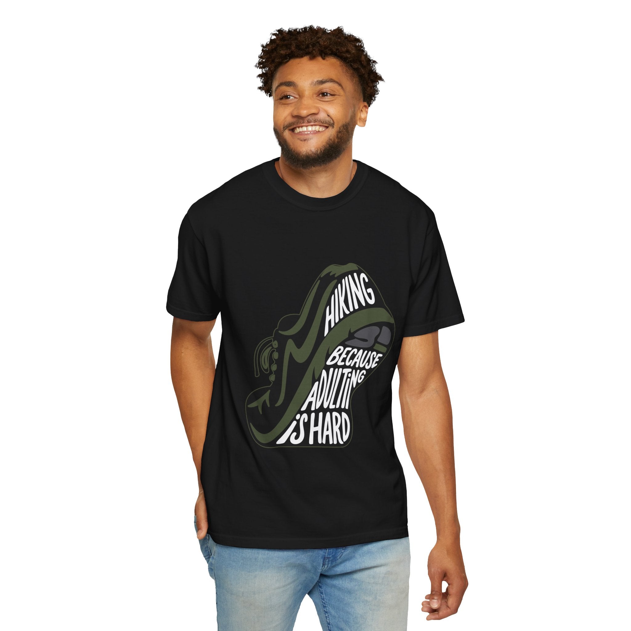 Hiking Sneaker Tee — "Hiking Because Adulting Is Hard" Casual Graphic T-Shirt
