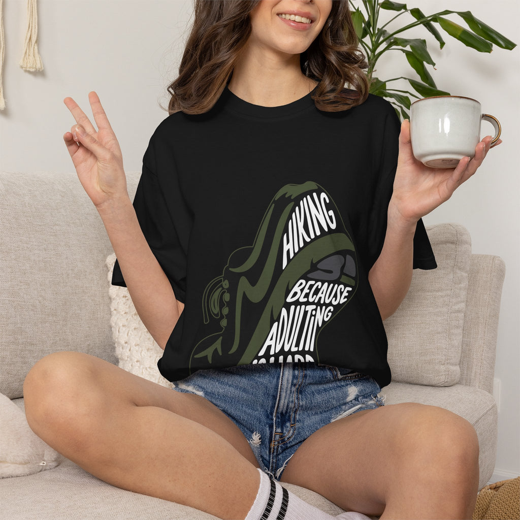 Hiking Sneaker Tee — "Hiking Because Adulting Is Hard" Casual Graphic T-Shirt