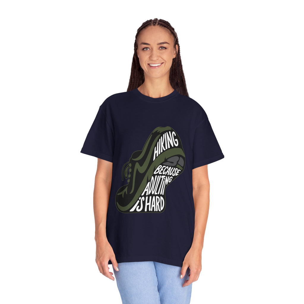 Hiking Sneaker Tee — "Hiking Because Adulting Is Hard" Casual Graphic T-Shirt