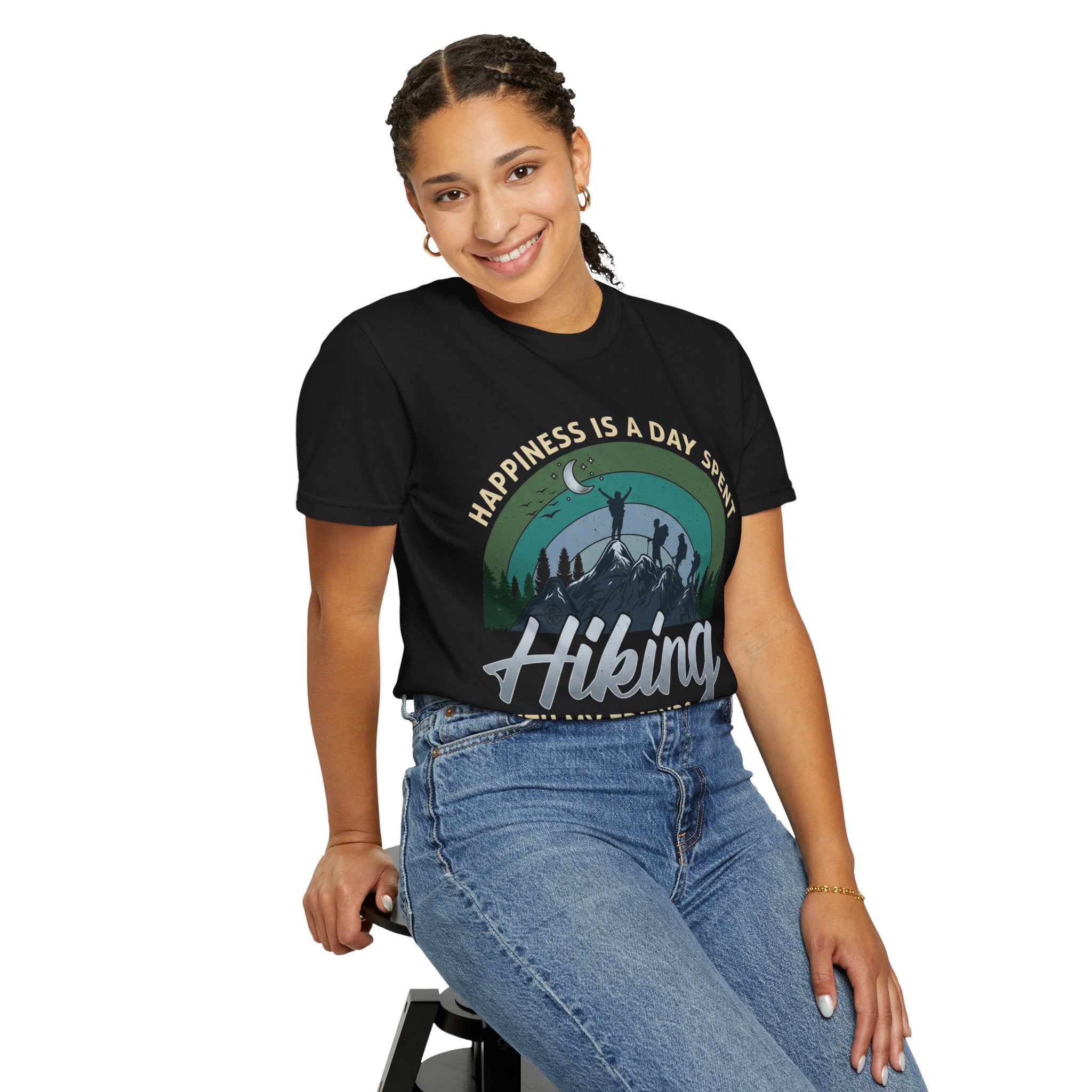 Hiking With My Friends T‑Shirt — "Happiness Is a Day Spent" Outdoor Adventure Tee
