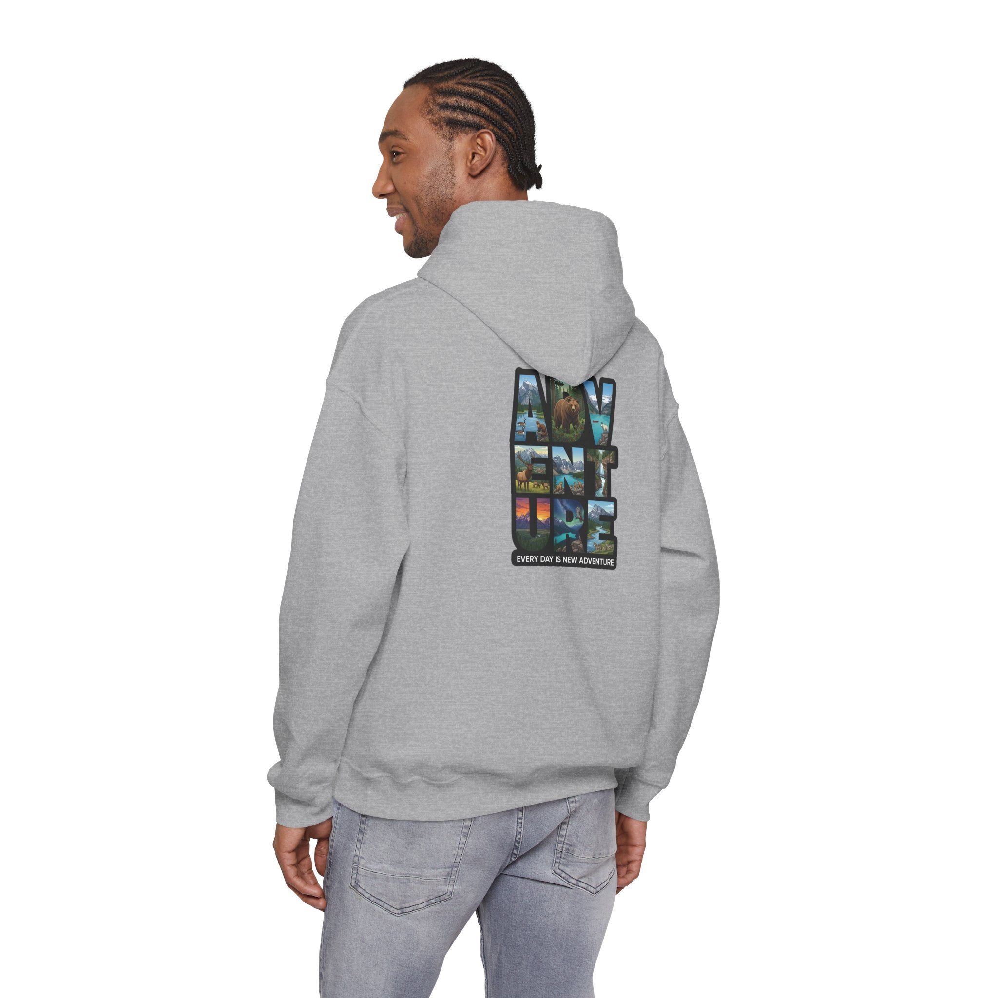 Adventure Photo Collage Hoodie — "Adventure" Travel Graphic Pullover