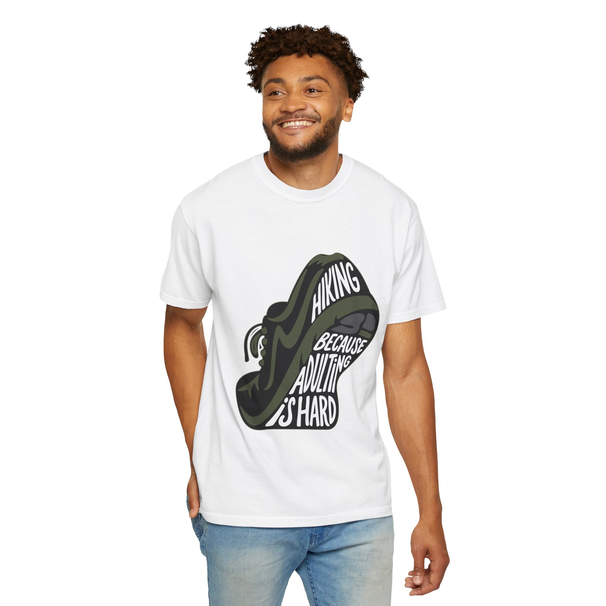 Hiking Sneaker Tee — "Hiking Because Adulting Is Hard" Casual Graphic T-Shirt
