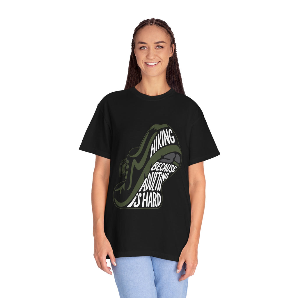 Hiking Sneaker Tee — "Hiking Because Adulting Is Hard" Casual Graphic T-Shirt