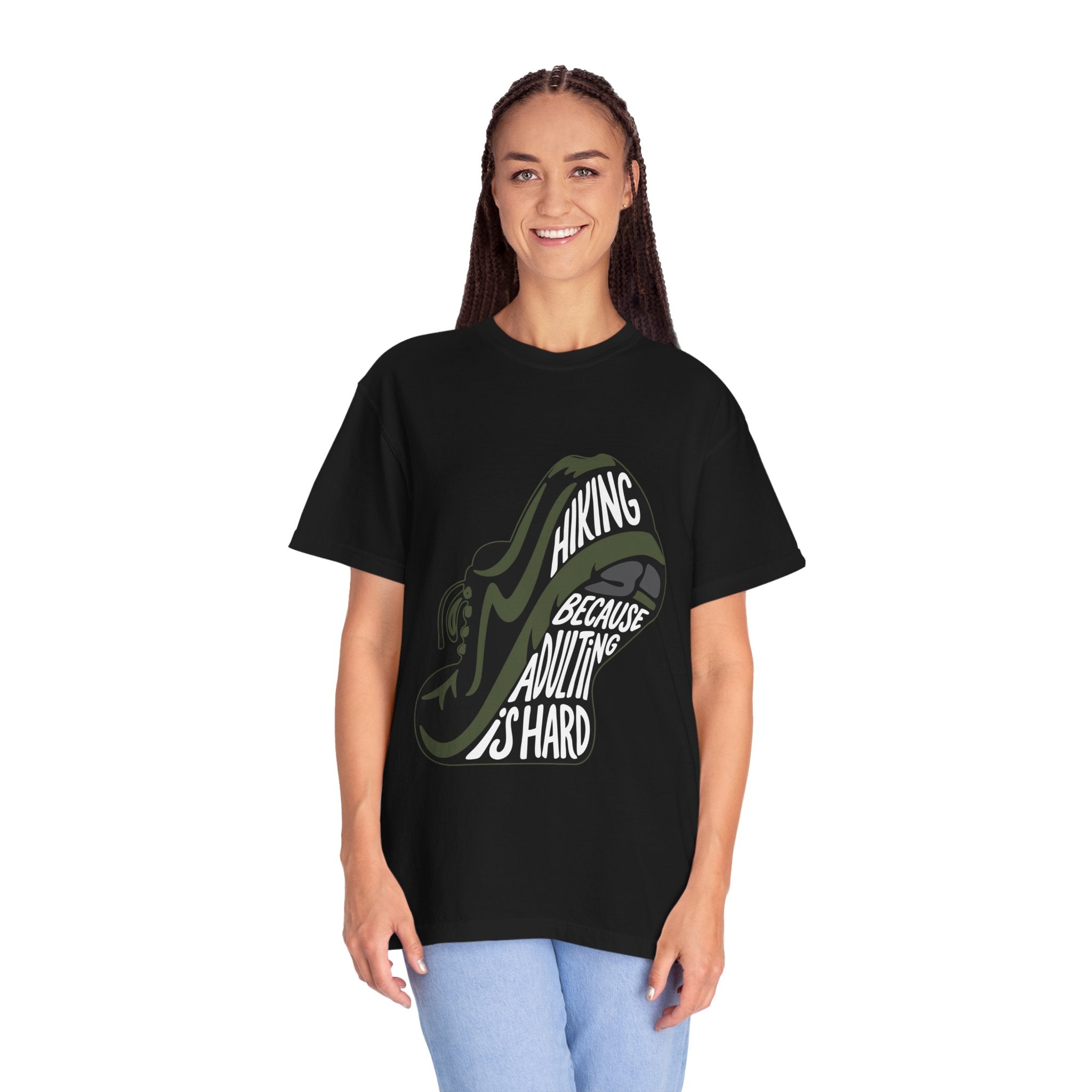 Hiking Sneaker Tee — "Hiking Because Adulting Is Hard" Casual Graphic T-Shirt