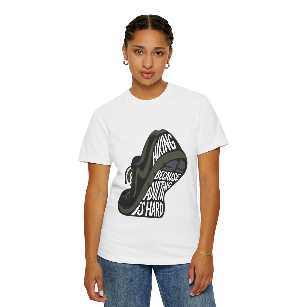 Hiking Sneaker Tee — "Hiking Because Adulting Is Hard" Casual Graphic T-Shirt