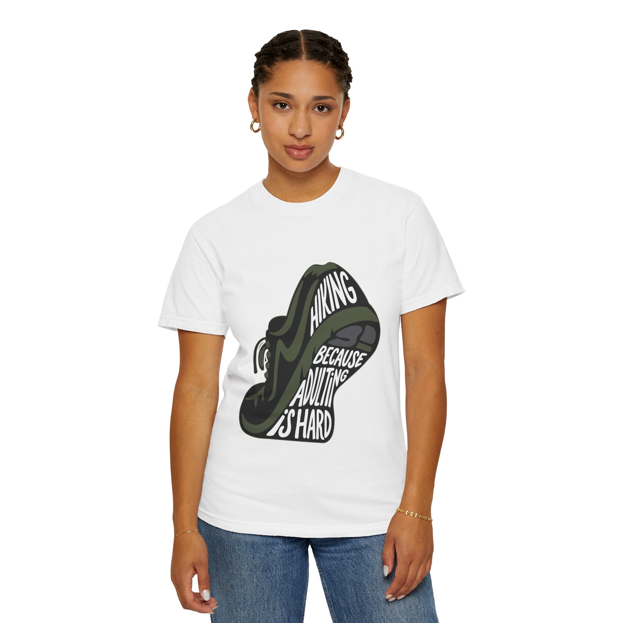 Hiking Sneaker Tee — "Hiking Because Adulting Is Hard" Casual Graphic T-Shirt