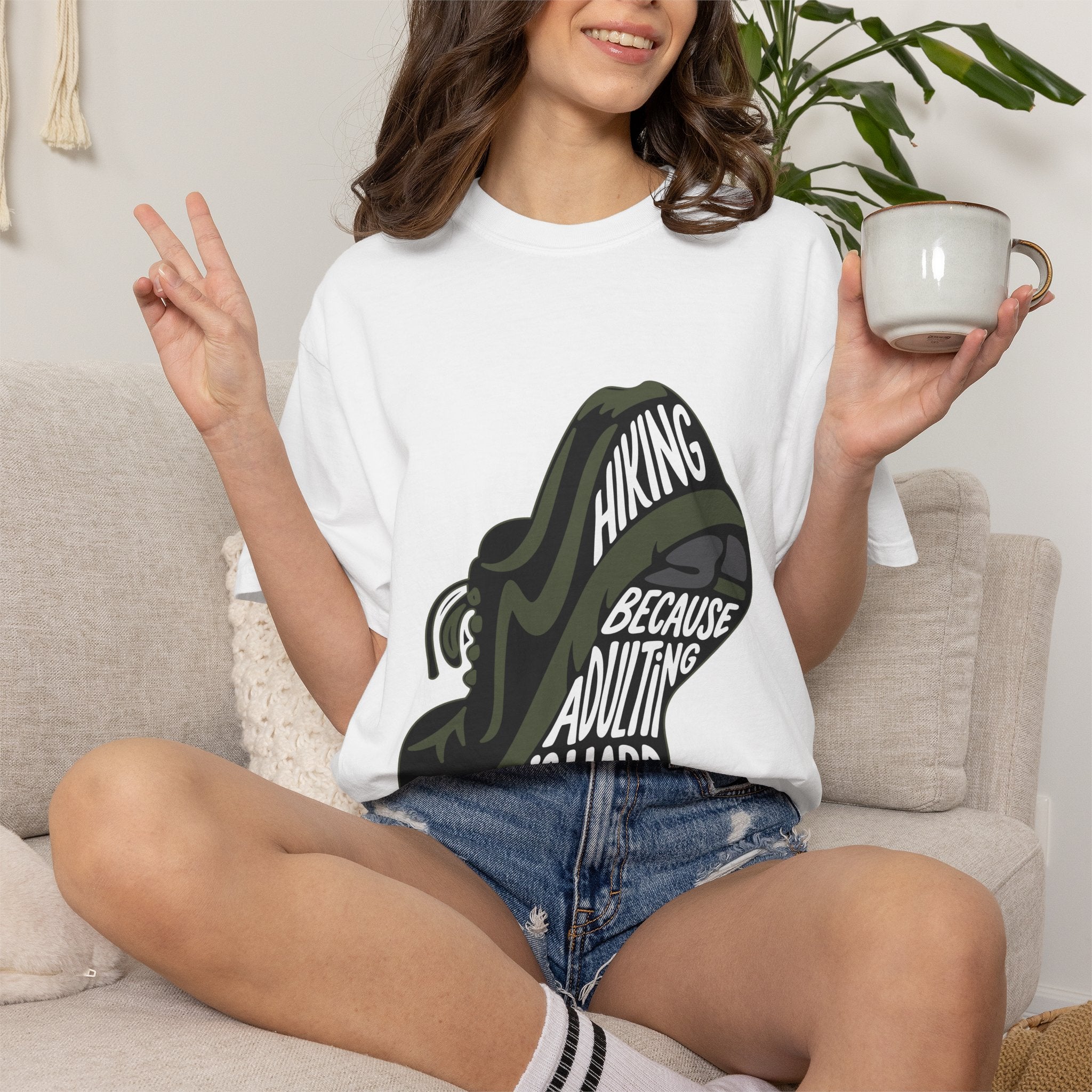 Hiking Sneaker Tee — "Hiking Because Adulting Is Hard" Casual Graphic T-Shirt