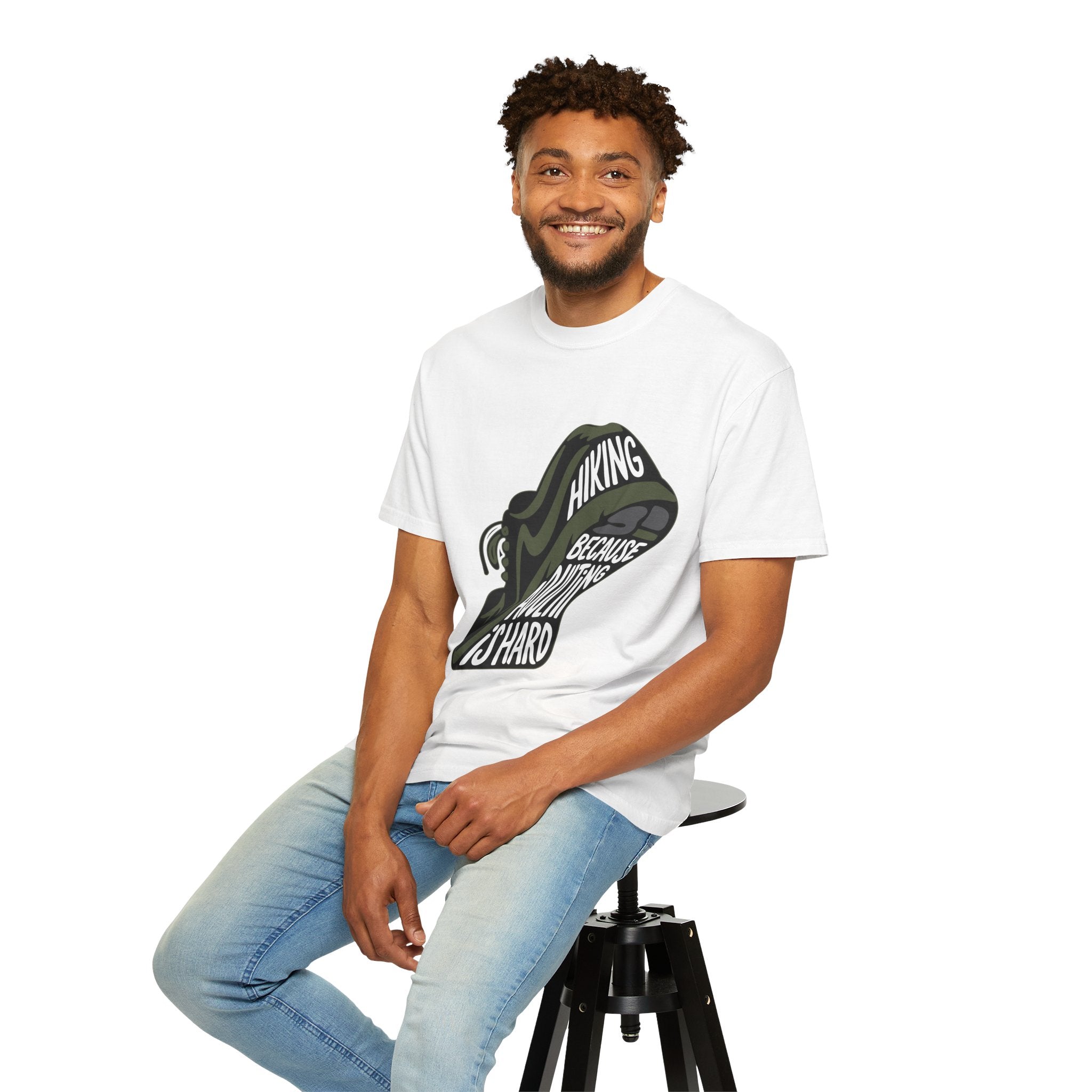 Hiking Sneaker Tee — "Hiking Because Adulting Is Hard" Casual Graphic T-Shirt