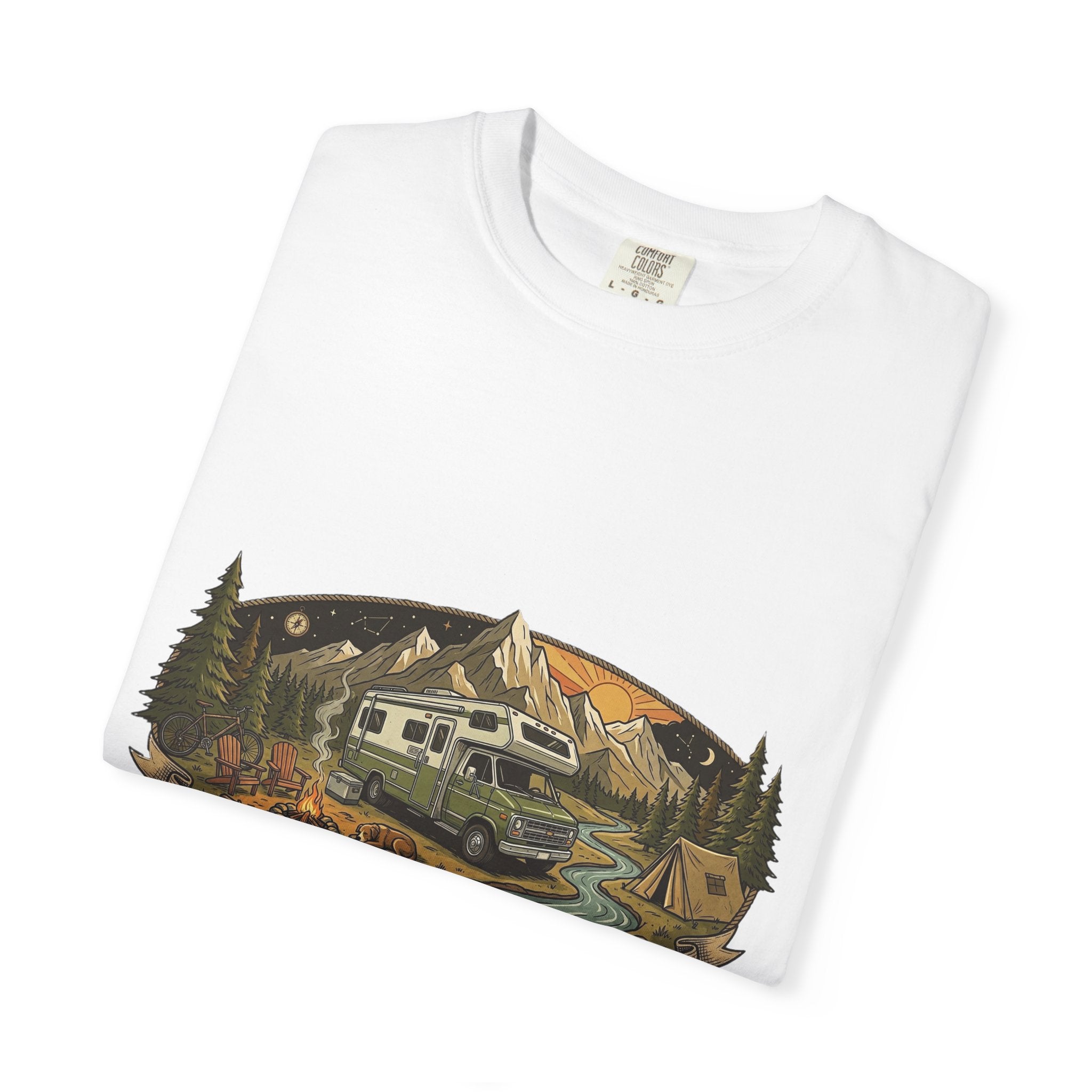Explore New Trails RV Camper T-Shirt — Vintage Outdoor Adventure Tee