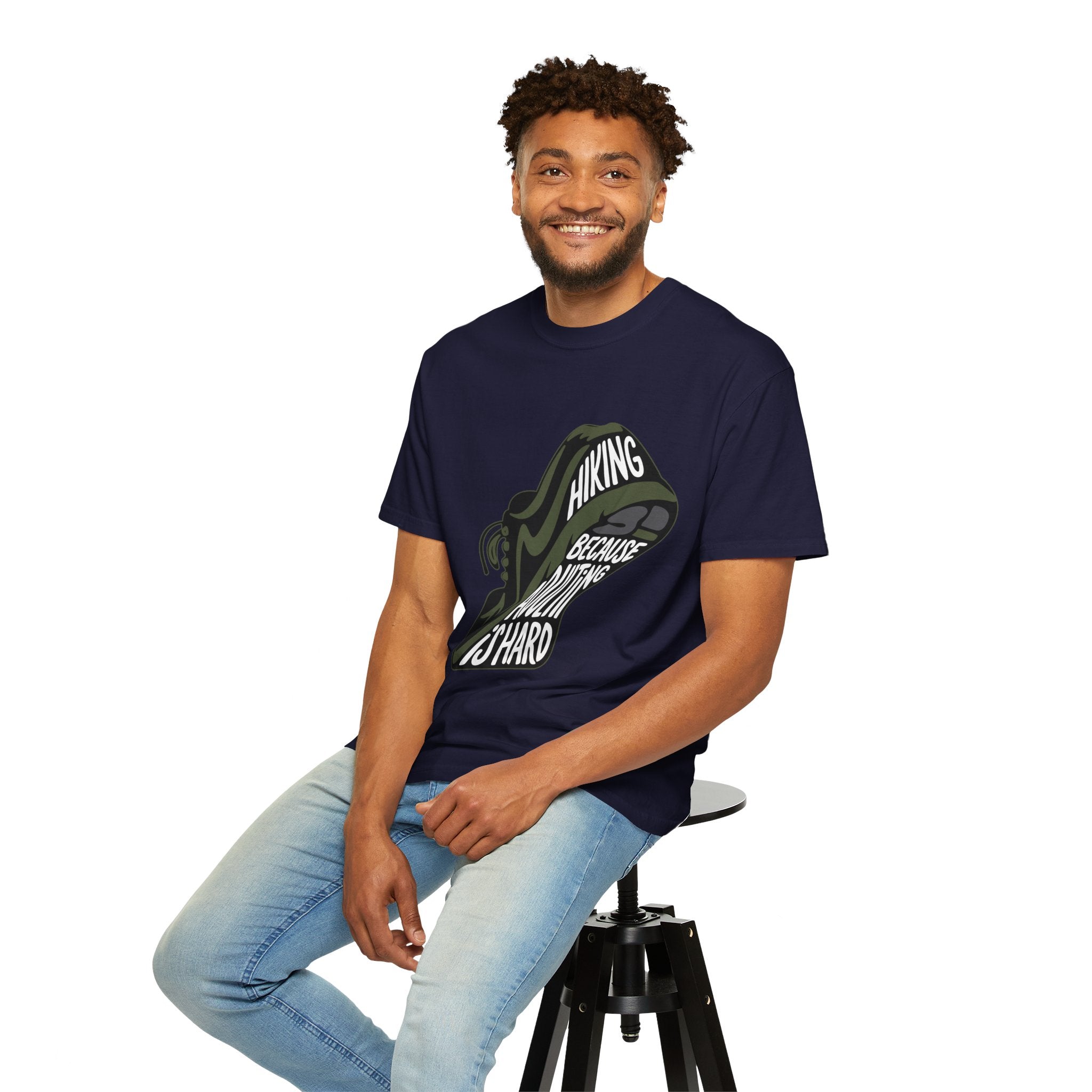 Hiking Sneaker Tee — "Hiking Because Adulting Is Hard" Casual Graphic T-Shirt