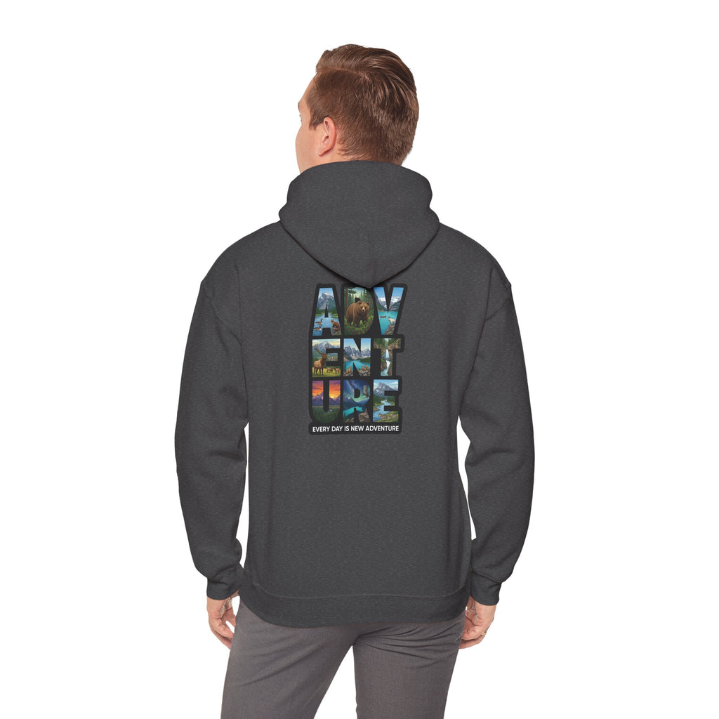 Adventure Photo Collage Hoodie — "Adventure" Travel Graphic Pullover