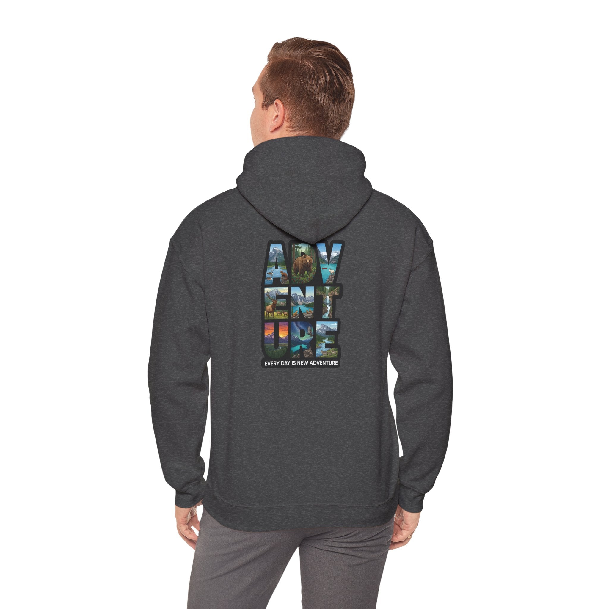Adventure Photo Collage Hoodie — "Adventure" Travel Graphic Pullover