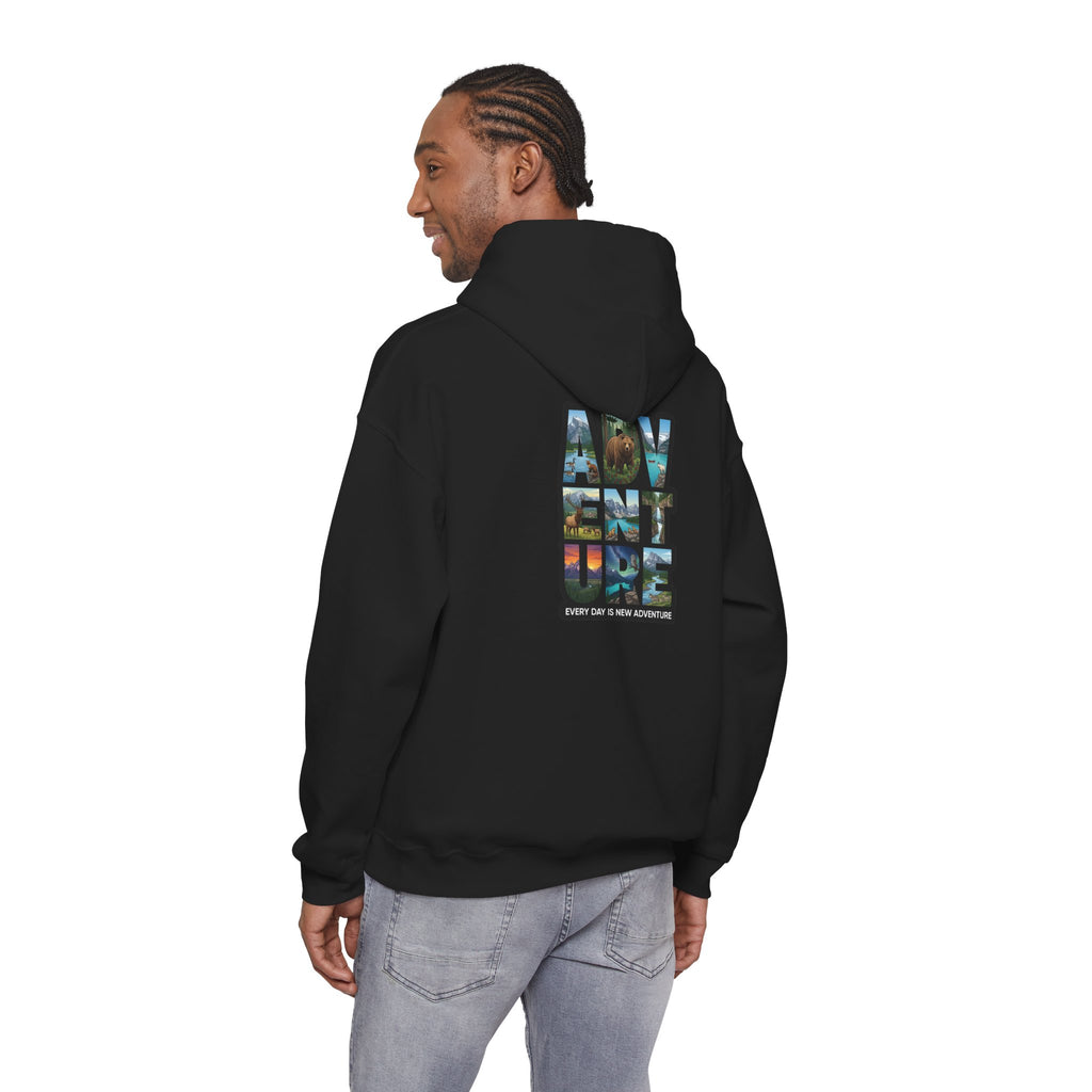 Adventure Photo Collage Hoodie — "Adventure" Travel Graphic Pullover